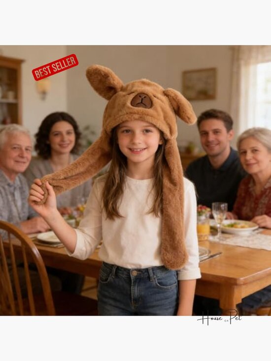 Capybara Hat with Moving Ears, Plush Winter Costume Accessory, Cosplay Photo